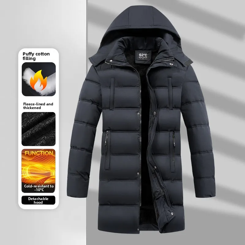 

Men's Winter Thiened Warm Cotton Jaet Detachable Hood Busin Gentleman Sle Regular Length Polyester Fiber 00%