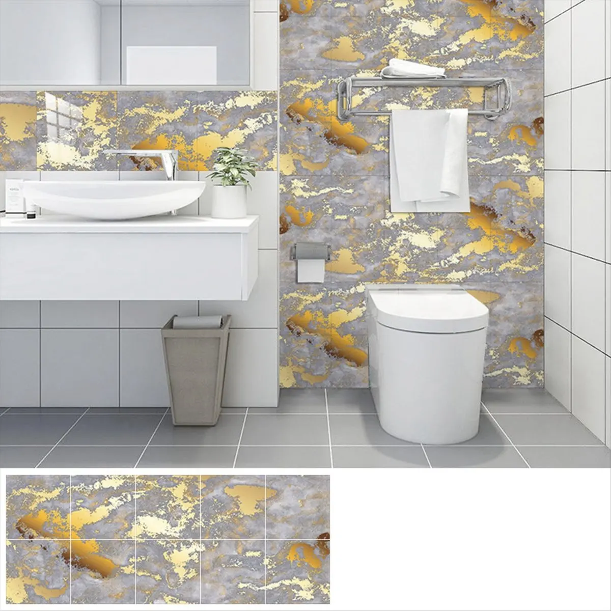 618 Mega Sale 10pcs Style Golden Marble Pattern Tiles Sticker Kitchen Backsplash Oil-Proof Cupboard Waterproof Art Wall Decals