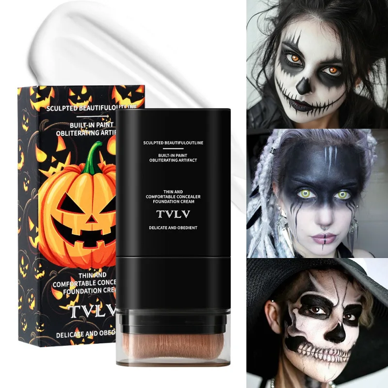 Bastão de Base Corretivo Preto e Branco – Corretivo e Iluminador de Ponta Dupla para Maquiagem de Halloween de Palhaço Caveira, Cobertura Total