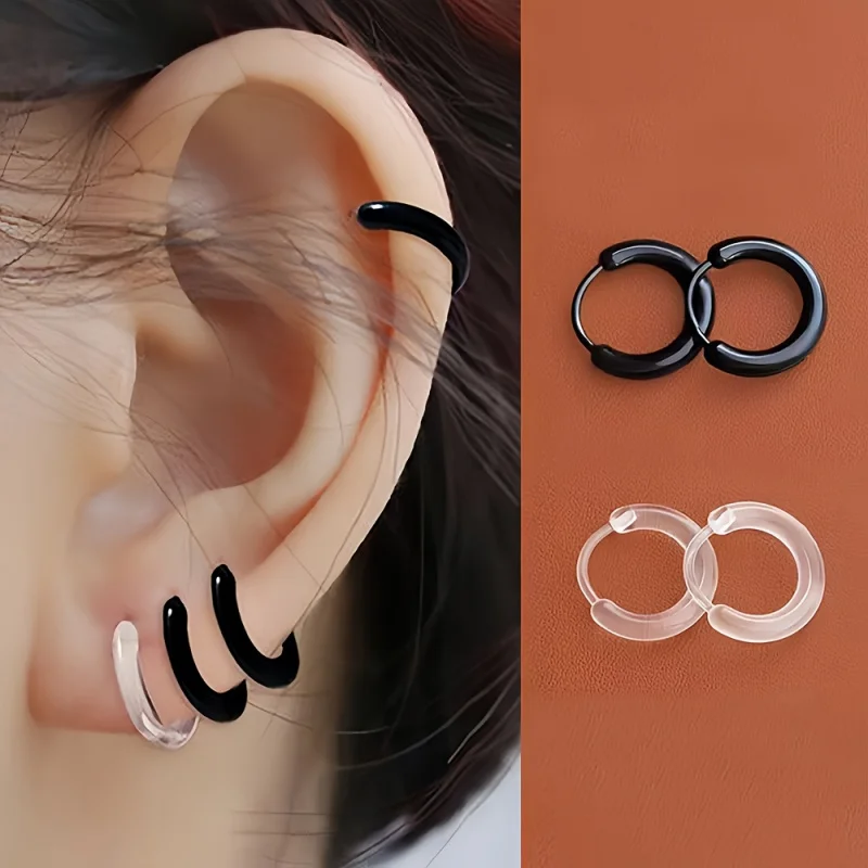 1 Pair Resin Hoop Earrings - Simple Invisible Studs, Suitable for Casual Wear, Comfortable and Secure Fit for Women