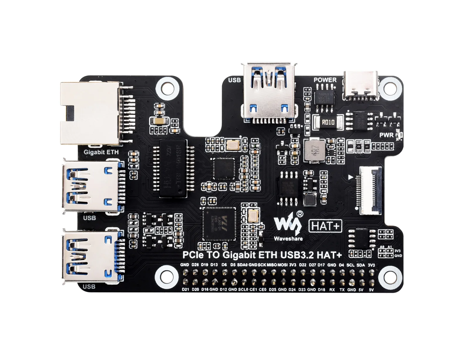 

Waveshare PCIe To Gigabit Ethernet And USB 3.2 Gen1 HAT, 3x USB 3.2 Gen1, 1x Gigabit Ethernet, Raspberry Pi 5 PCIe HAT