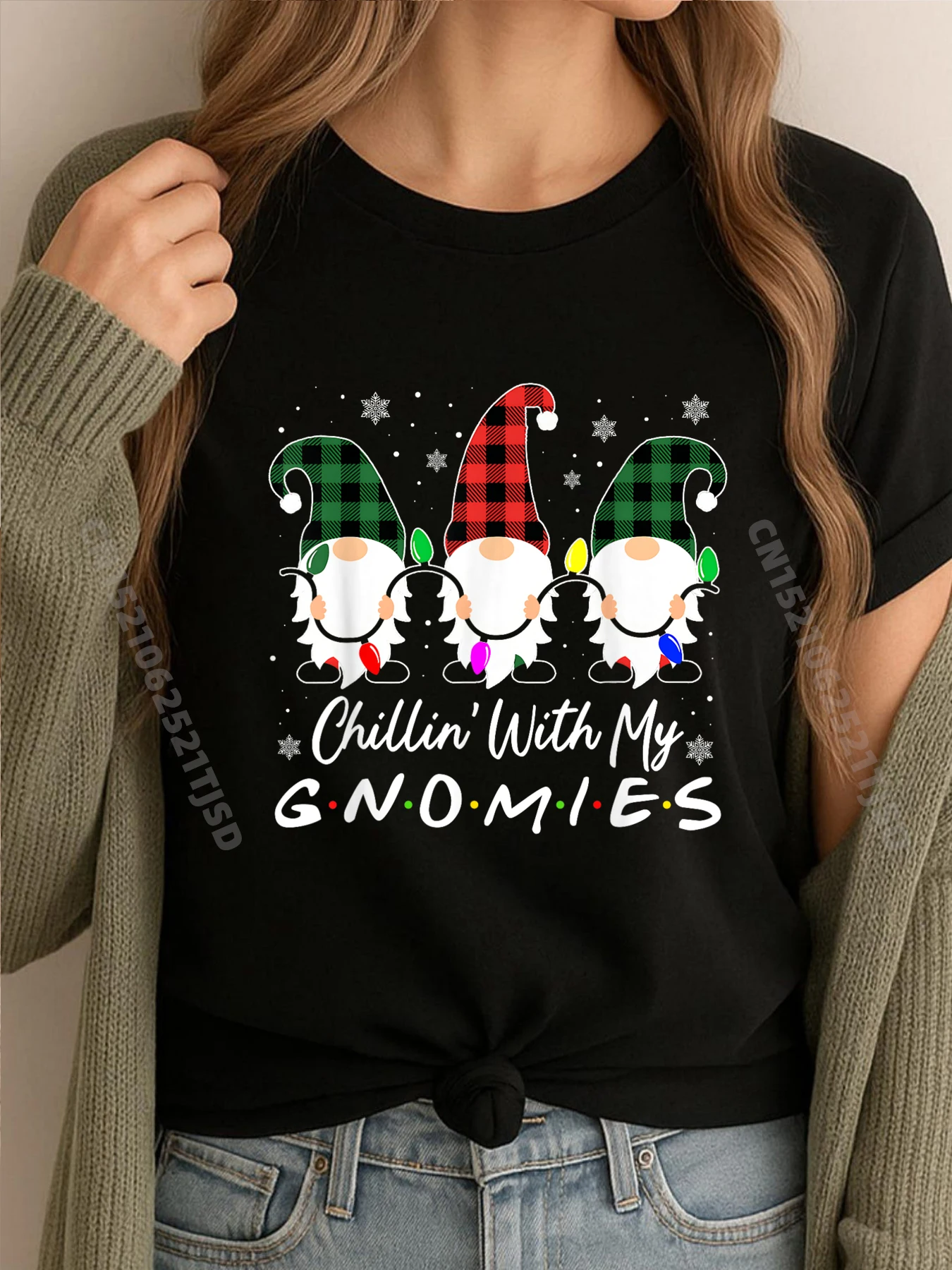 

Chillin With My Gnomies, рождественские рубашки с гномами для семьи, друзей, женские хлопковые женские футболки с графическим рисунком и футболки большого размера с алфавитом
