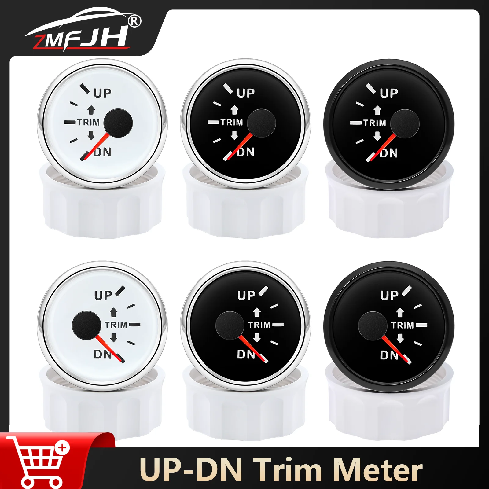 

52mm Trim Gauge 0-190ohm UP-DN Trim Indicator Sensor Left Right Trim Meter With Red Backlight For Marine Boat Accessories 12V24V