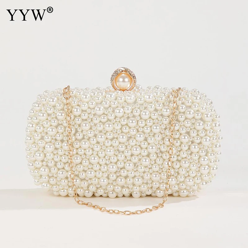 Bolso de mano de noche para Mujer, cartera de mano con perlas, ideal para boda, fiesta, banquete