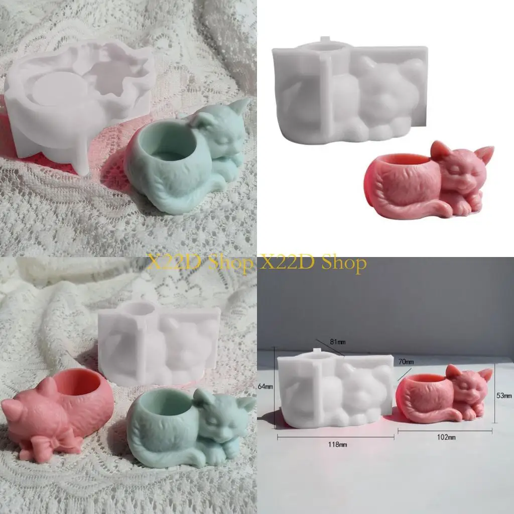 

X22d милые кошачьи свеча плесени спящий кот Силиконовый цветок для цветочного горшка Diy Dyculent Flanter Flom