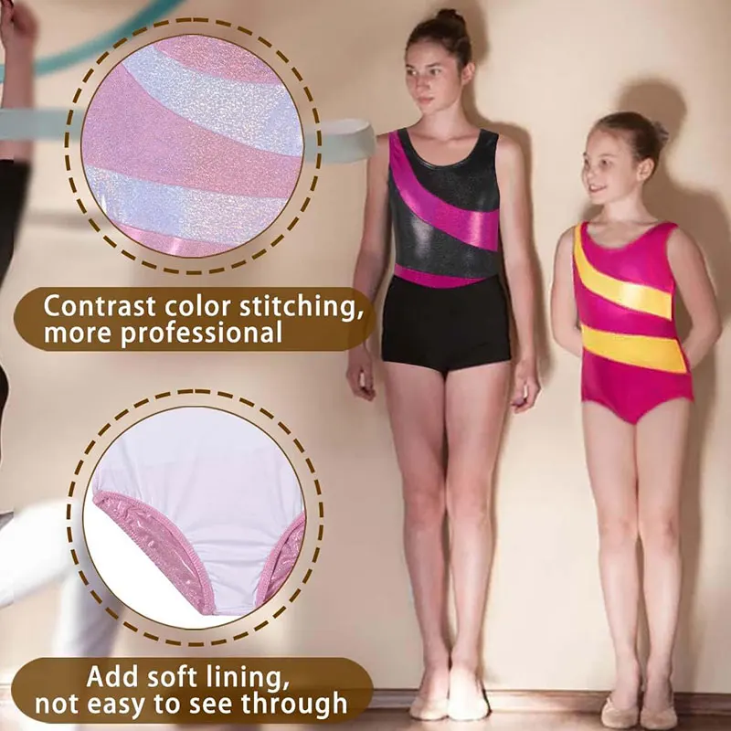 ثياب جمباز للفتيات ، ملابس جمباز ، رقص متدلي لامع ، بايكارد ، من 2 إلى 10 سنوات