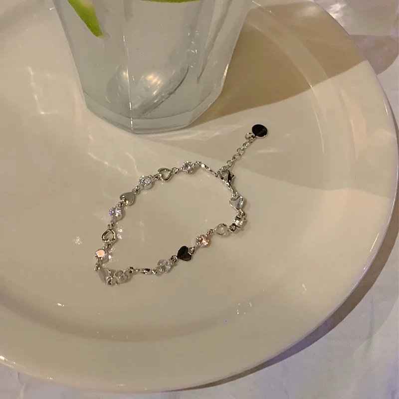 Bracciali in argento Sterling 925 con zirconi per le donne moda dolce ragazze braccialetto con ciondoli scintillanti braccialetto a catena delicato regalo di gioielli