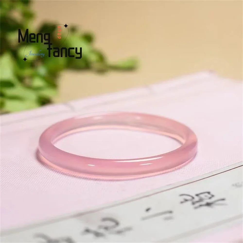 Natural Ice Type Pink Colour Chalcedony Ancient Style 6mm Thin Round Strip Beauty Agate Bracelet Exquisite Charm Fashion Jewelry