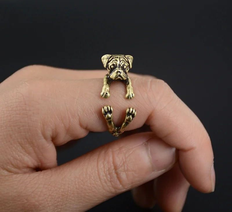 Antique Retro Funny Pug Dog Ring Men Jewelry Lover Animal Anillos Mujer Hippie Rings for Women Aneis Best Friend Gift