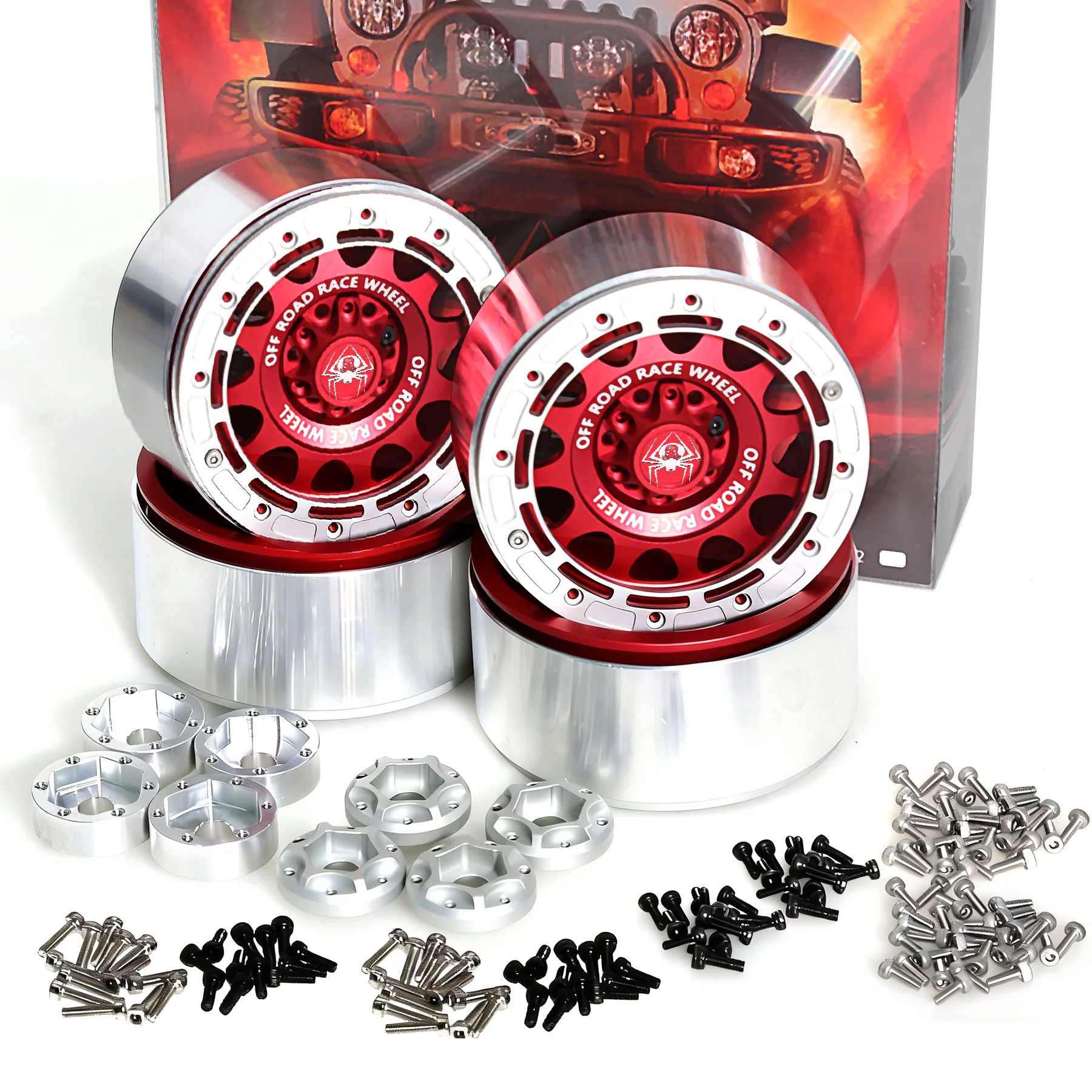 

2.6'' Beadlock Wheel Rims 4pcs with 17mm/12mm Hexes Compatible with MJX H8H MK07 KM4 4082/83 1/7 1/8 1/10 Off Road Crawler Car