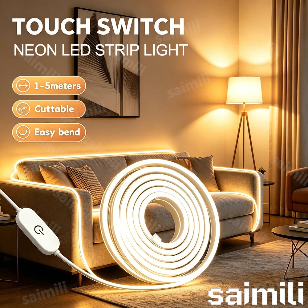 USB 5V Neon LED Strip Light Smart Touch Sensor Dimmable Neon Sign Light Tape Waterproof Flexible Lighting Lamp For Room Decor