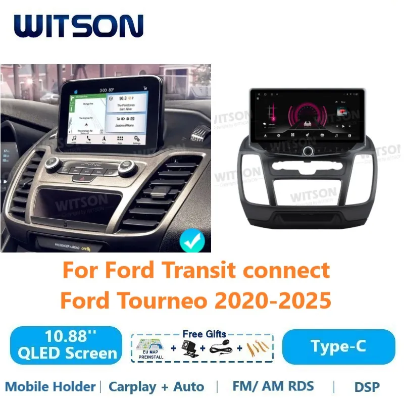 Auto Stereo 10.88‘’ QLED Screen Android Car Radio For Ford Transit Connect Tourneo 2020-2025 Carplay GPS Audio Multimedia