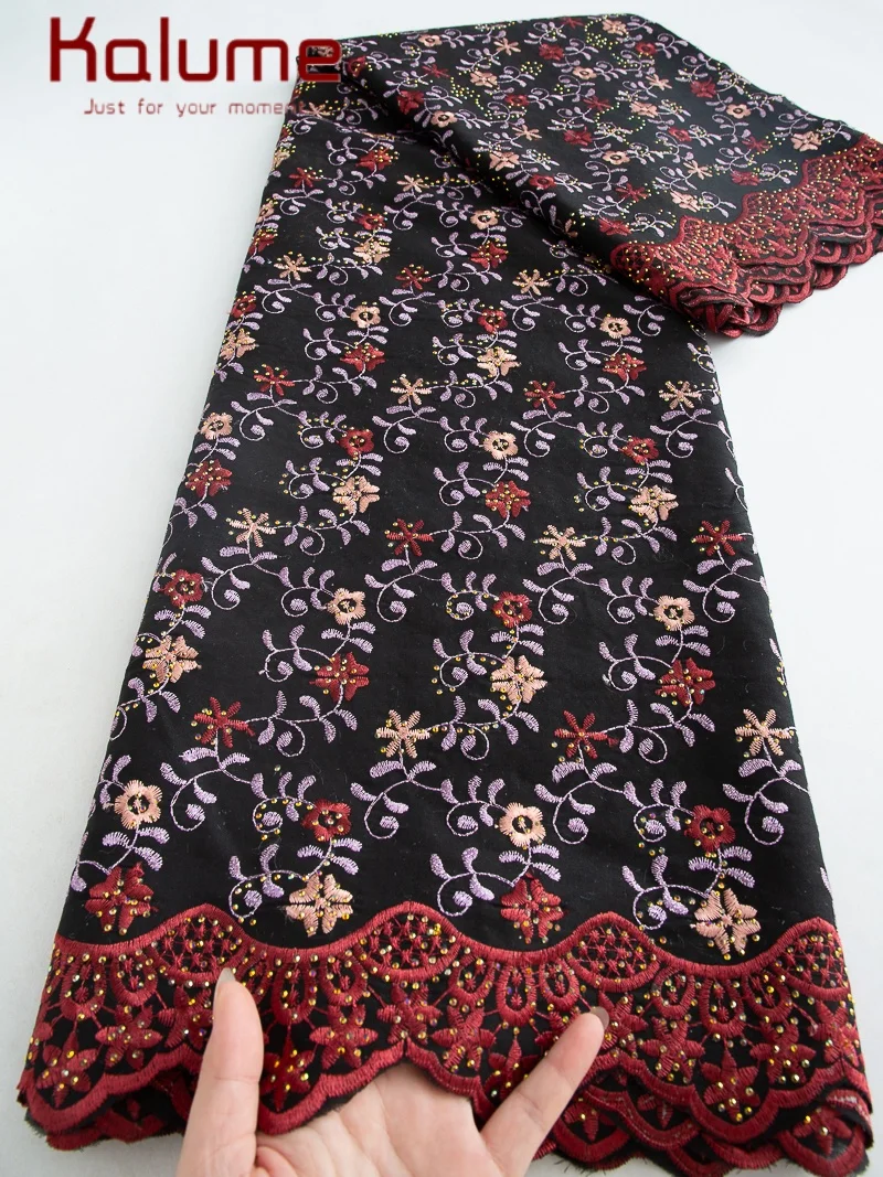 

Kalume 2025 African Swiss Voile Lace Fabric with Stones Embroidery Nigerian Cotton Lace Fabric Flowers for Wedding Dress F4525