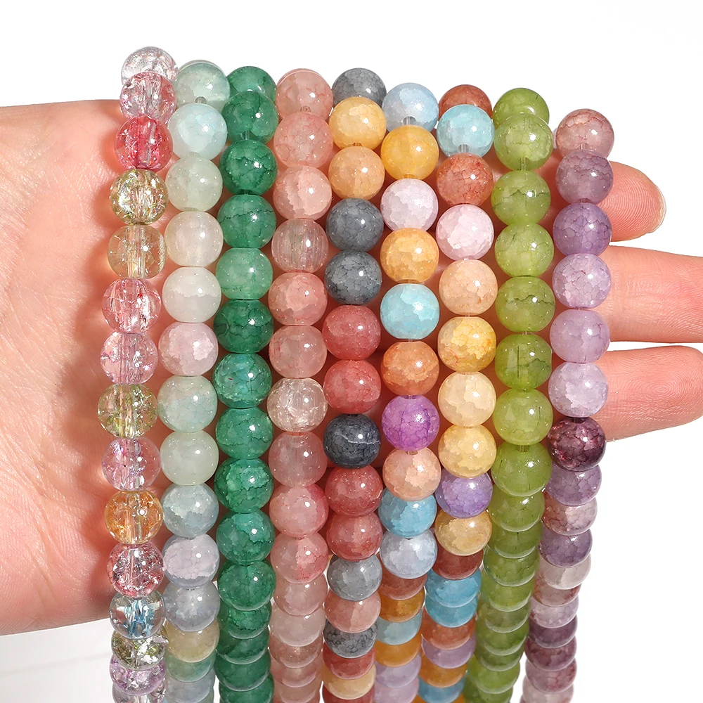 45 Stück 8mm Bunte Rissglasperlen Imitations-Jade Lose Perlen für Schmuckherstellung DIY Armband Halskette Schlüsselanhänger Handarbeiten – Detail 6