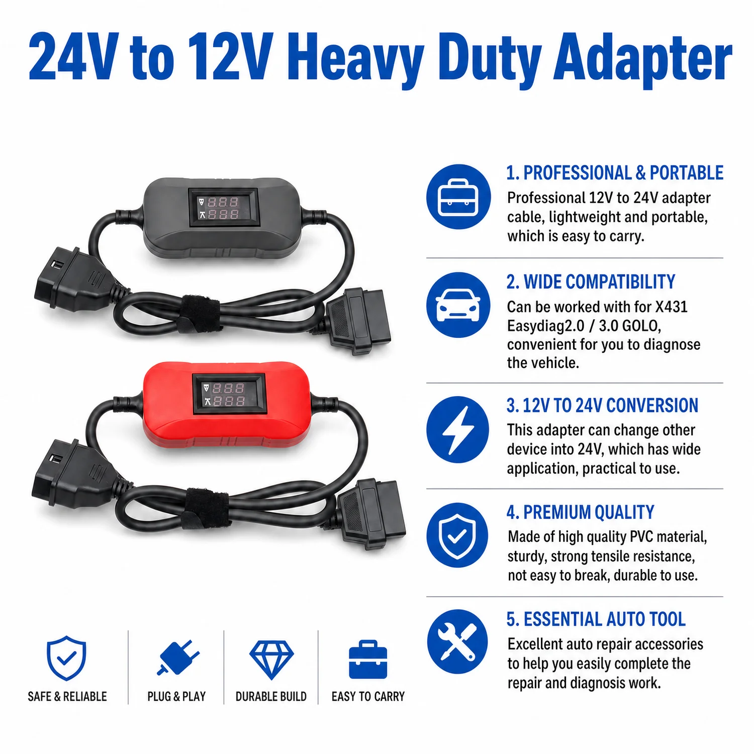 High Quality 12V To 24V Heavy Duty Truck Diesel Adapter Cable for X431 for  Truck Converter Tool