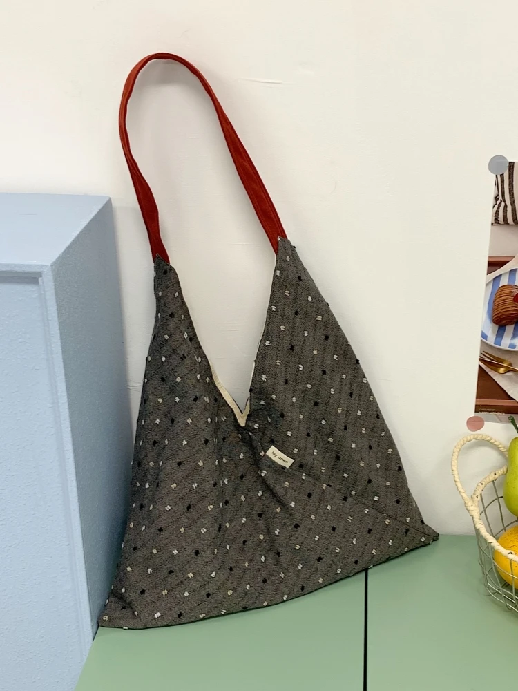 2026 New Polka Dot Tote Bag Women's Large Capacity Handbag Single Shoulder Bag Commuter Bag Trendy Soft Polyester Material