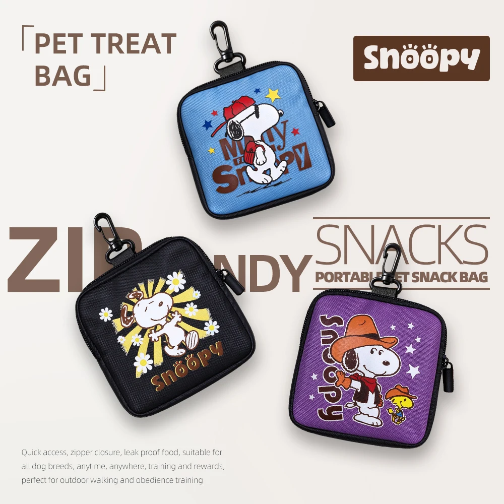 Snoopy Portable Dog Treat Bag Outdoor Walking Training Dogs Snack Pouch with Hook Zipper Puppy Treat Container  Pet Supplies