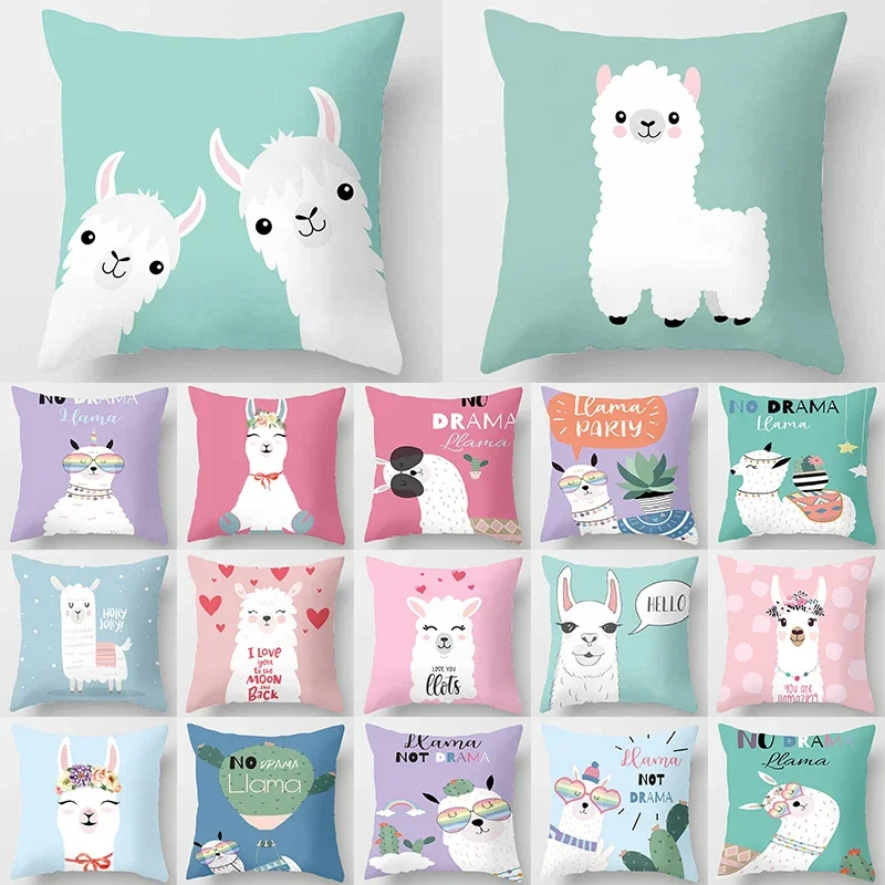 

Cartoon Alpaca llama Decorative Cushions Pillowcase Polyester Cushion Cover Throw Pillow Sofa Decoration Pillowcover 40853-2