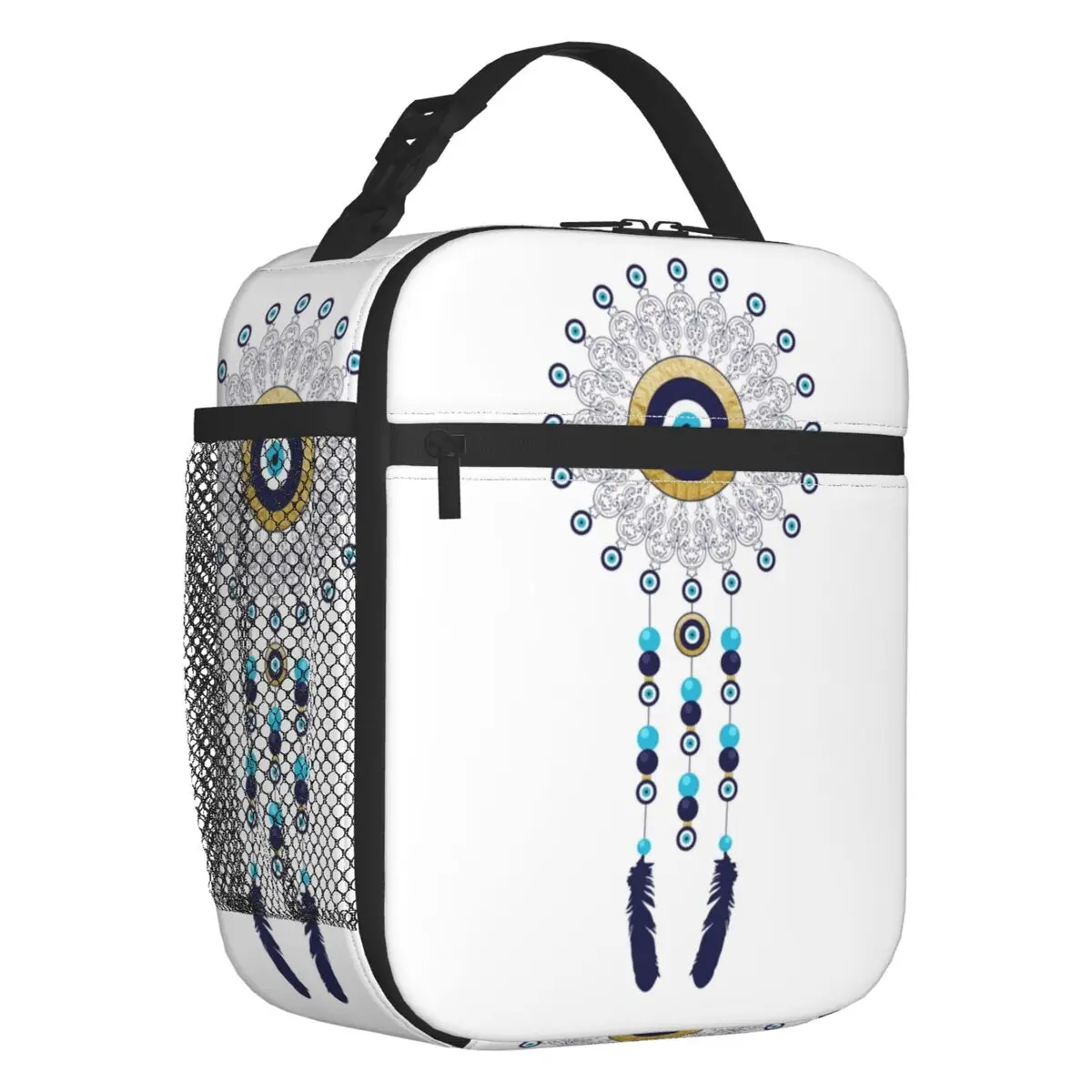 

Chic Evil Eye Mandala Dream Catcher Portable Lunch Box Hamsa Nazar Bohemian Cooler Thermal Food Insulated Lunch Bag Office Work