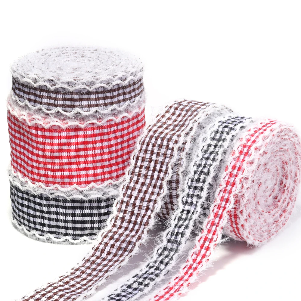 5 Yards kariertes, gewelltes Samtband mit geschwungener Kante, handgemachte Schleife, Geschenkverpackung, DIY-Schleife, Haaraccessoires, Kleidung, Hüte, Blumendekoration – Detail 2