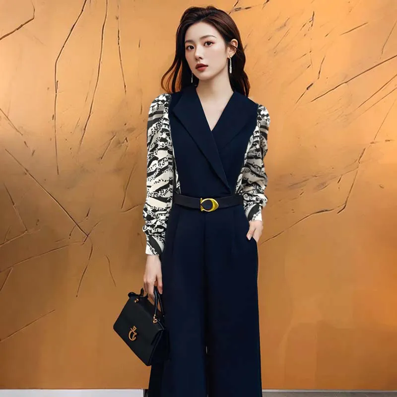 

Spring 2026 High Waist Polka Dot Bib Overalls Women's Faion Belted Commute Classic Sle Wide Leg Pants Polyester Fiber