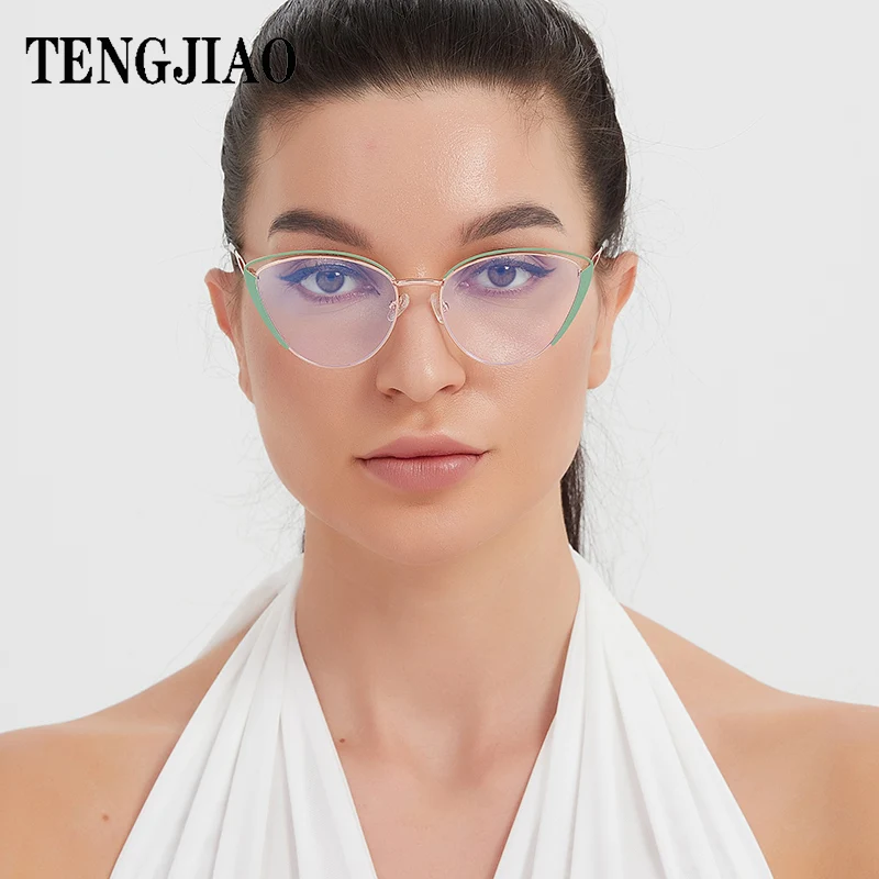 

TENGJIAO Cat Eye Eyeglasses Women Anti-Blue Light Rays Computer Optical Spectacle Frame Transparent Glasses Female Clear Lens