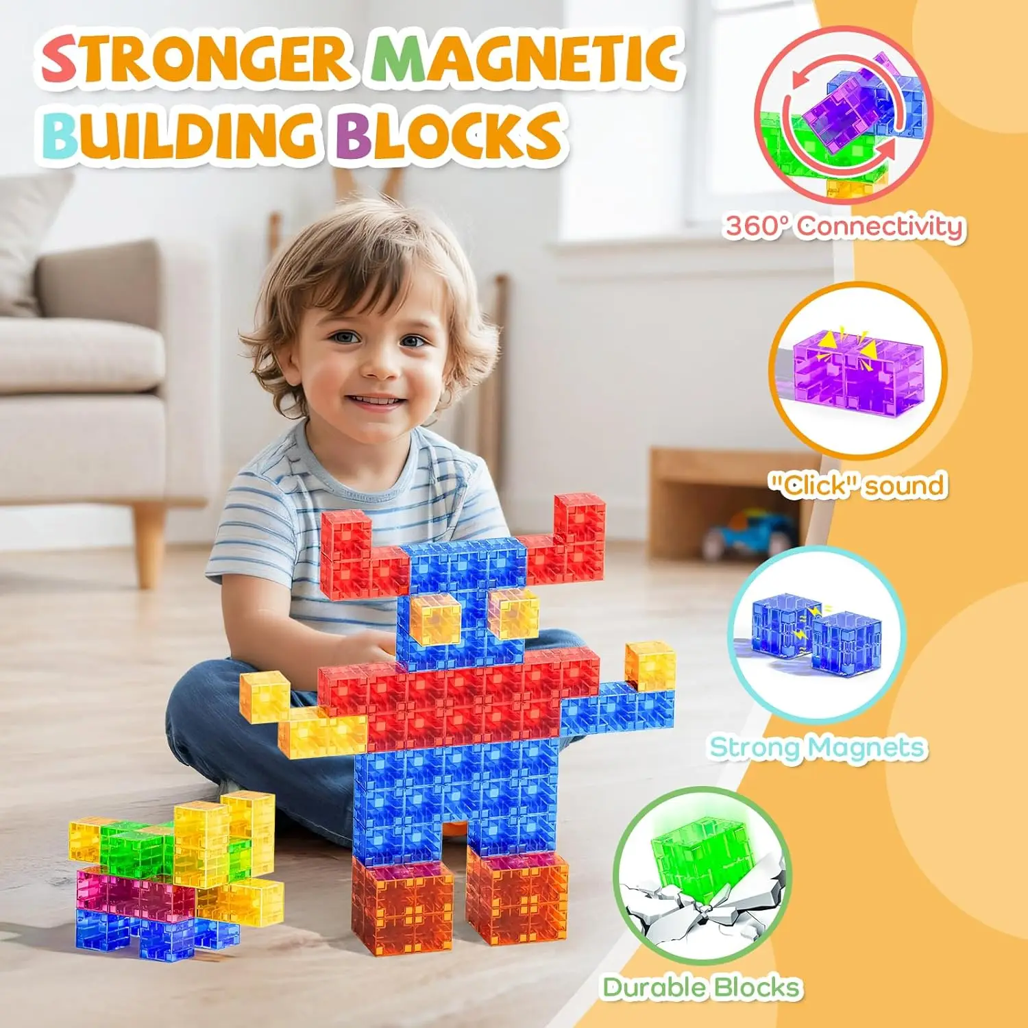Cubi magnetici da 80 pezzi con scatola portaoggetti in ferro, blocchi magnetici, costruzione per bambini, compleanno educativo, regalo di Natale