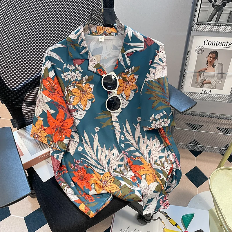 남성용 하와이안 만화 프린트 캐주얼 루즈 셔츠, 반팔, 해변 루즈 상의, 스트리트 패션, 여름 데일리 셔츠 