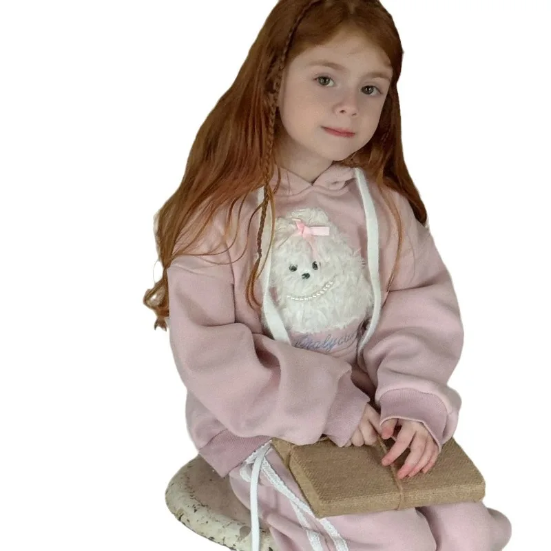 RAISE Herbst-Winter-Set für Mädchen, 2-teilig, mit Hunde-Motiv, Kinder-Hoodie, Sweatshirt, Fleece, warm, Junior-Mädchen-Hosen-Outfit – Detail 4