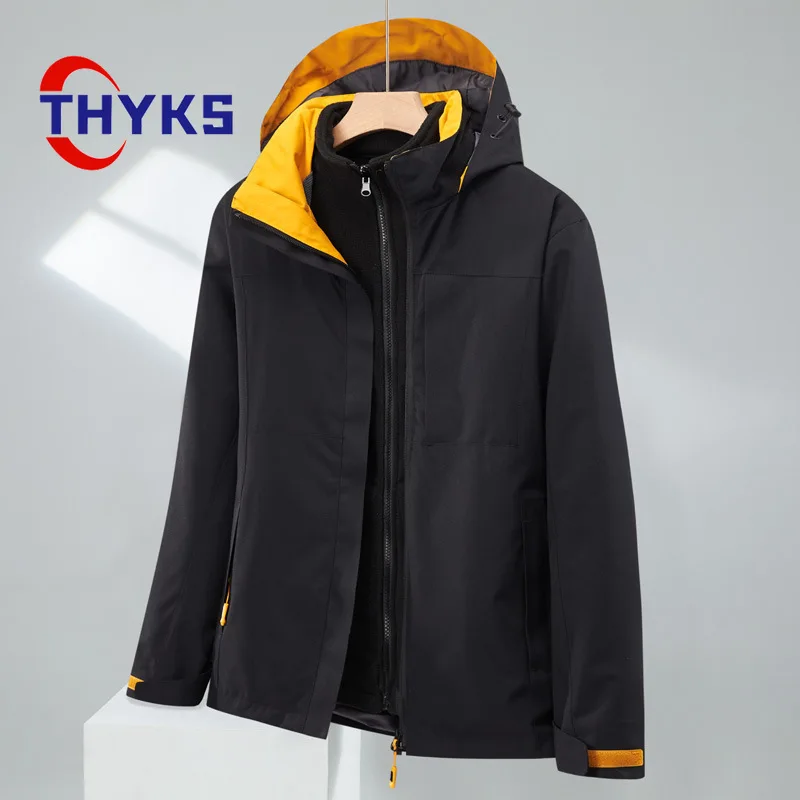 Men Hiking Jacket Plush Thickened Waterproof Breathable Warm Two-piece Set Trendy Comfortable Casual Outdoor Camping Skiing Coat