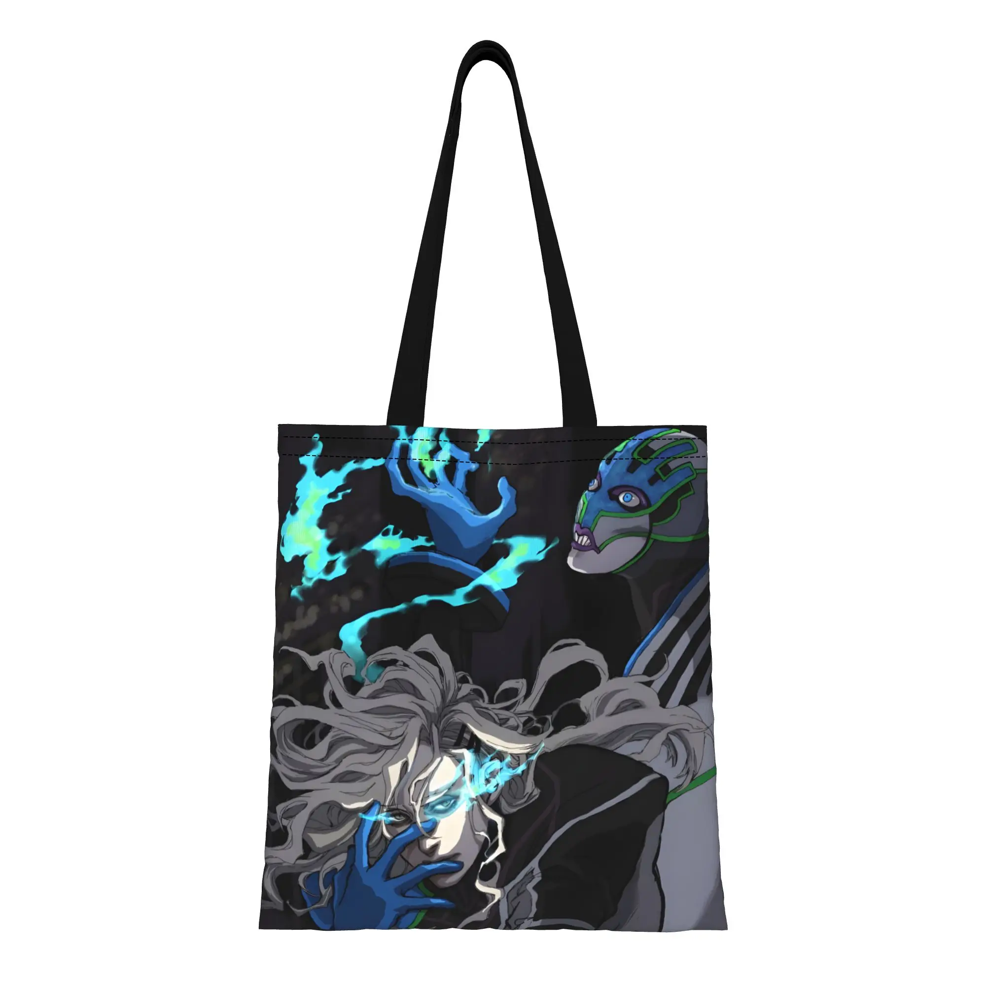 1PC Large Capacity Lunatic Blue Flame Tiger and Bunny Canvas Tote Bag Foldable Chic Pattern No Closed Design
