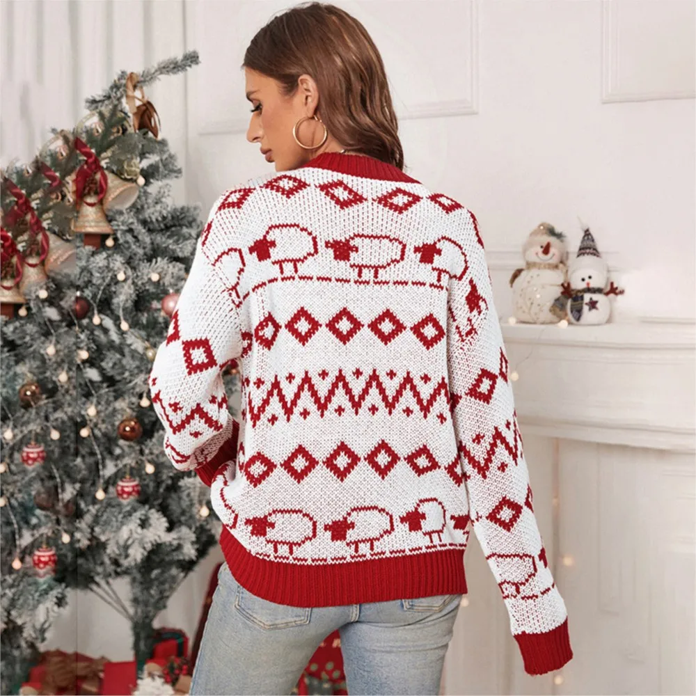 Winter Christmas Sweaters Women Knitting Jumpers All Over Print Soft Warm Knitwear Full Sleeve O Neck Casual Thick Pullover Tops