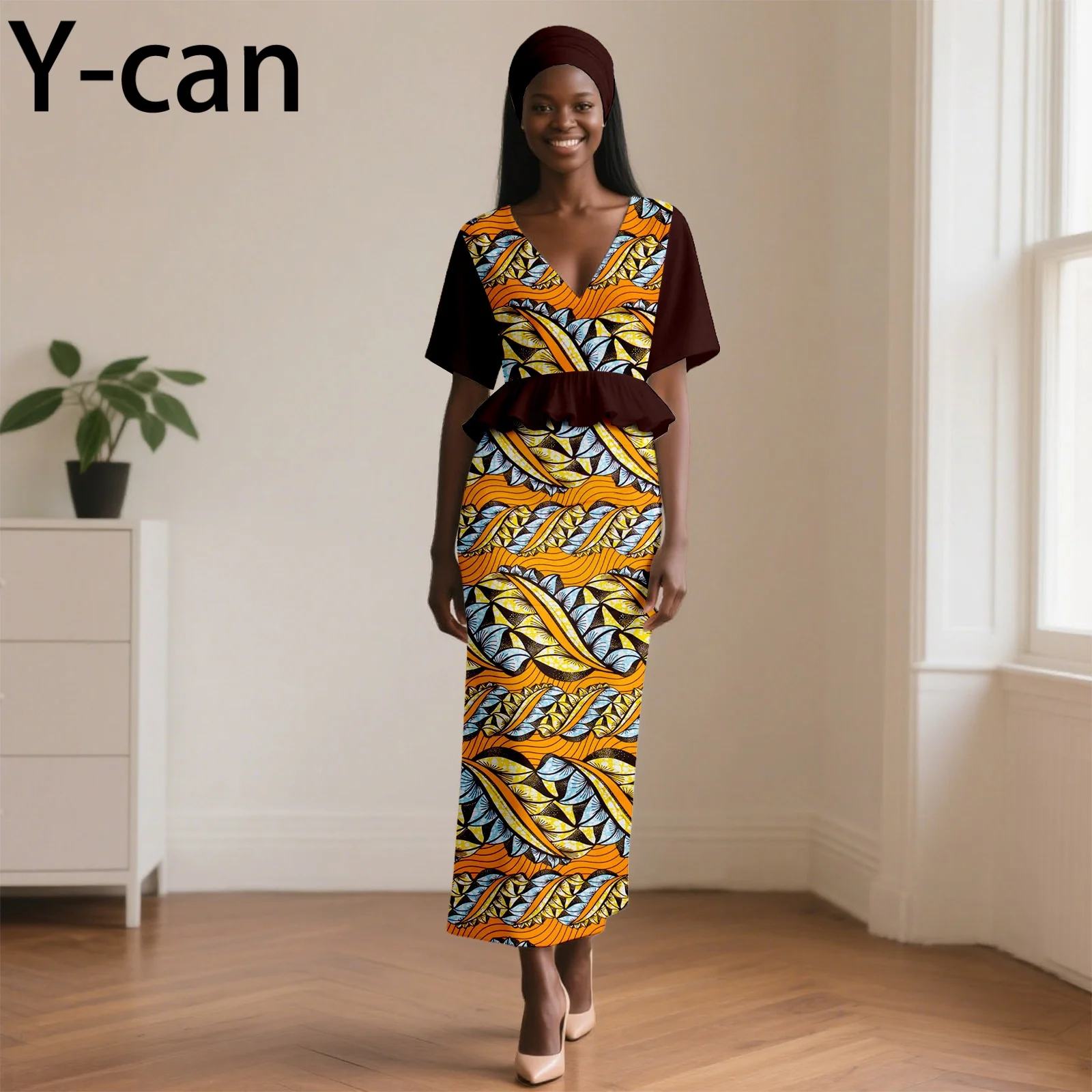 

Африканская женская одежда Дашики Анкара с принтом, платье с короткими рукавами и v-образным вырезом, платок для вечеринки, африканский традиционный стиль 2525171