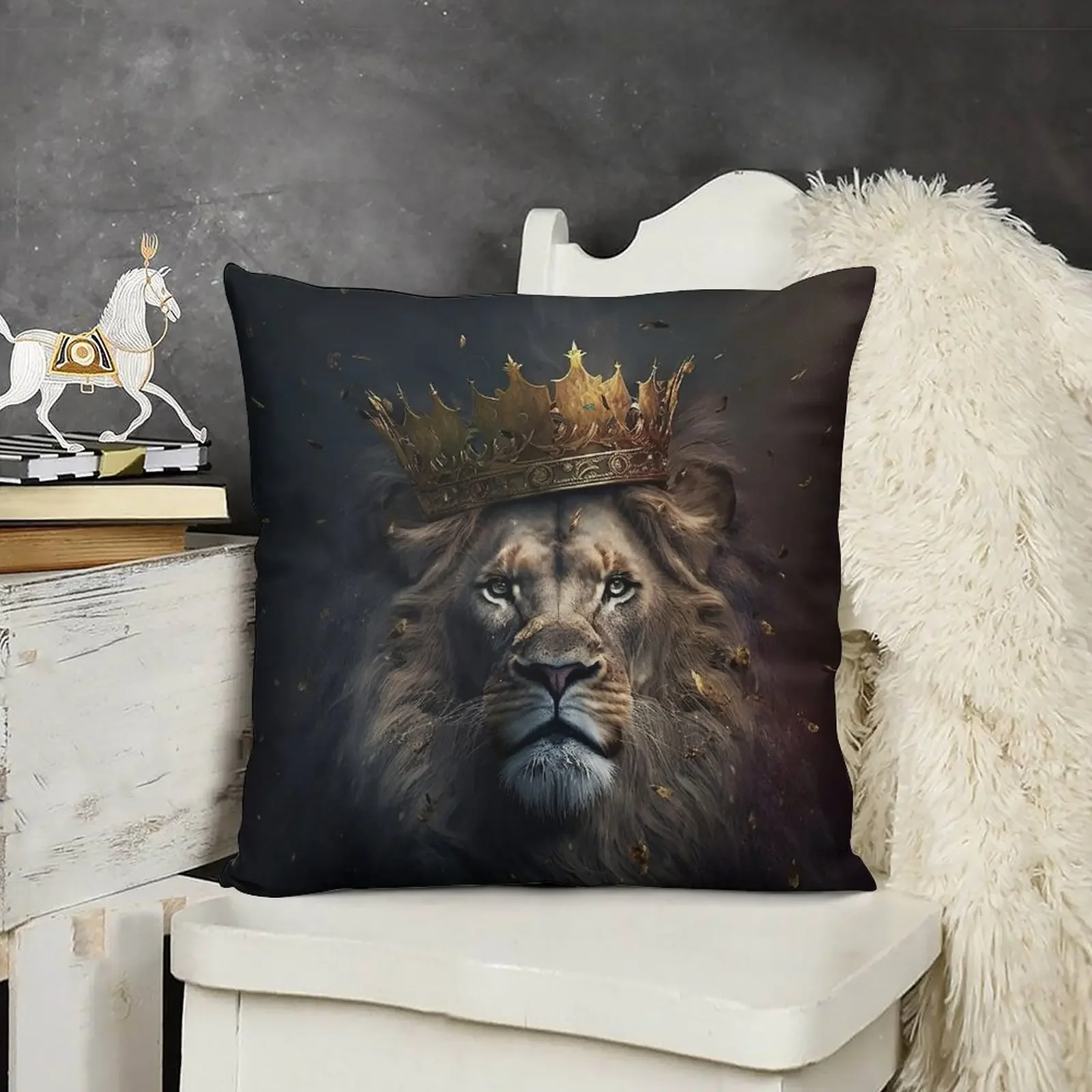 King Lion with crown Throw Pillow Cushion Cover Luxury Custom Cushion Photo pillow