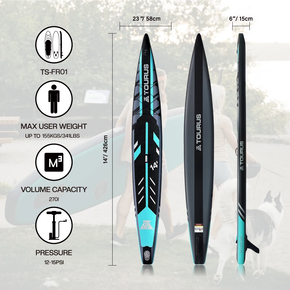 TOURUS Nuevo diseño Paddle Bord Race Board 14 Surf inflable 14" Racing Sup