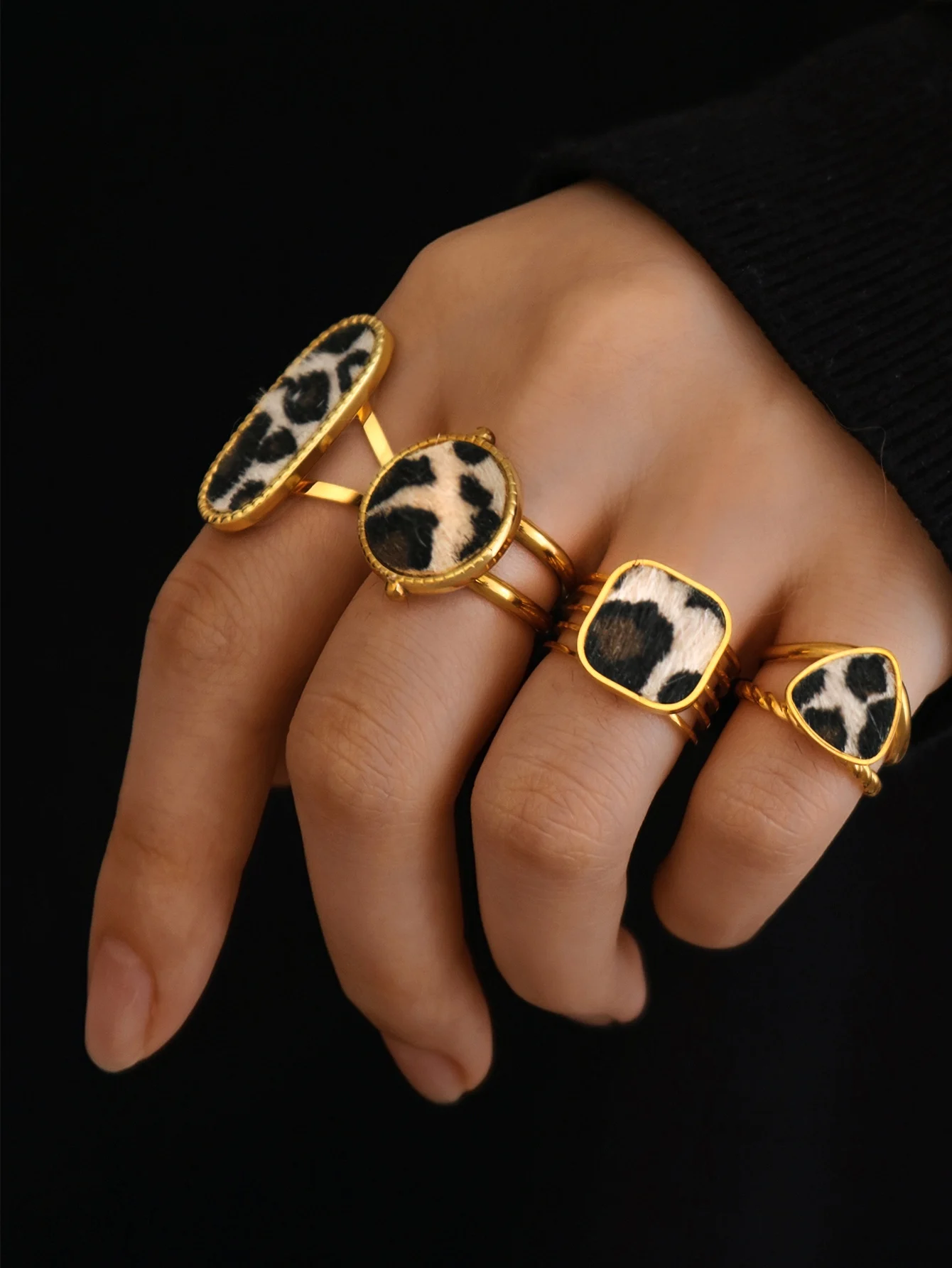 Minimalist 18K PVD Golden Plated 304 Stainless Steel Rings Chunky Jewelry High QualityCharm Stylish Boho Leopard Golden Jewelry