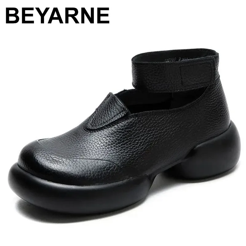 

Thick Sole Pumps Versatile Genuine Leather Retro Women's Shoes 2024 Spring New Round Toe High Heel Platform Shoes