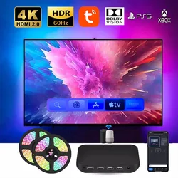 Smart Ambient TV Led Backlight For 4K HDMI 2.0 Device Sync Box Led Strip Lights Kit Wifi Alexa Voice Google Assistant Control