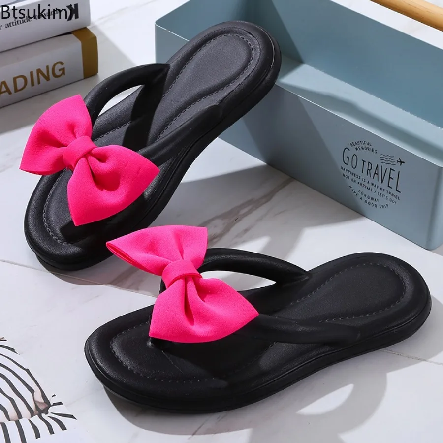 2026 Summer Fashion Bow Tie Slippers for Women Sweet Bow Tie Flip Flops Outdoor EVA Non-Slip Beach Shoes Comfortable Sandals New