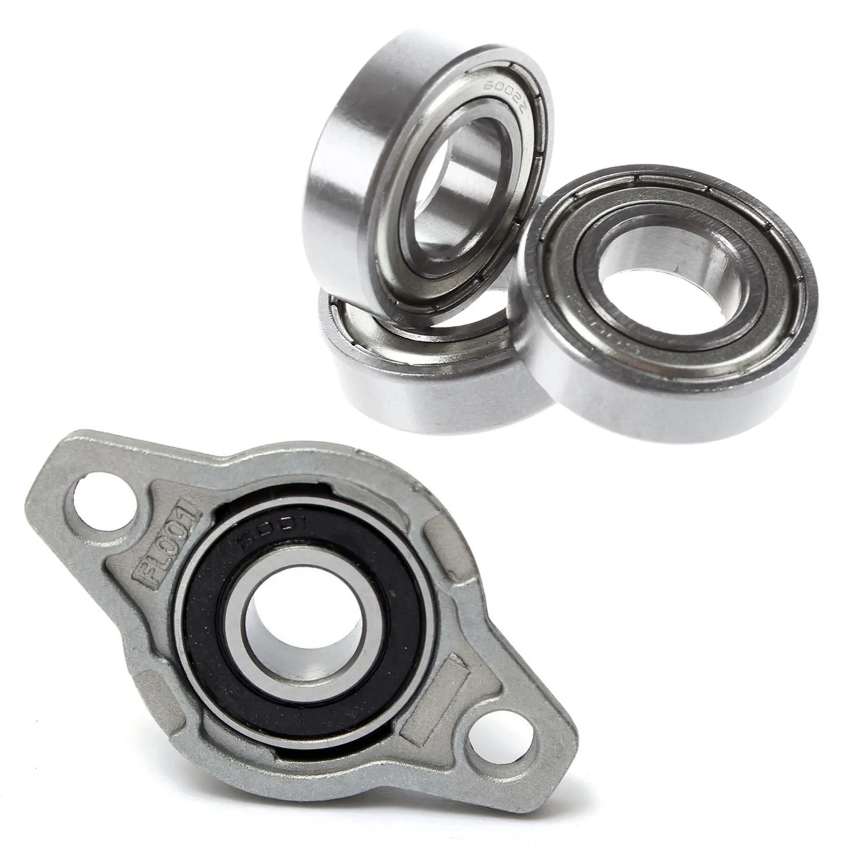 1 Pcs KFL001 Zinc Alloy Flanged Bearings with Stand 12mm & 5 Pcs 6002Z 15 X 32 X 9 mm Shielded Metal Ball Bearings