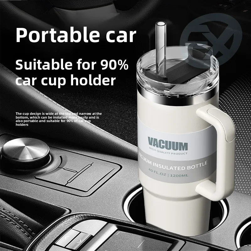 1pc Vacuum Tumbler with Lid Stainless Steel Portable Water Bottle with Dazzling Handle Insulated Tumbler Tote Handle 20/40OZ