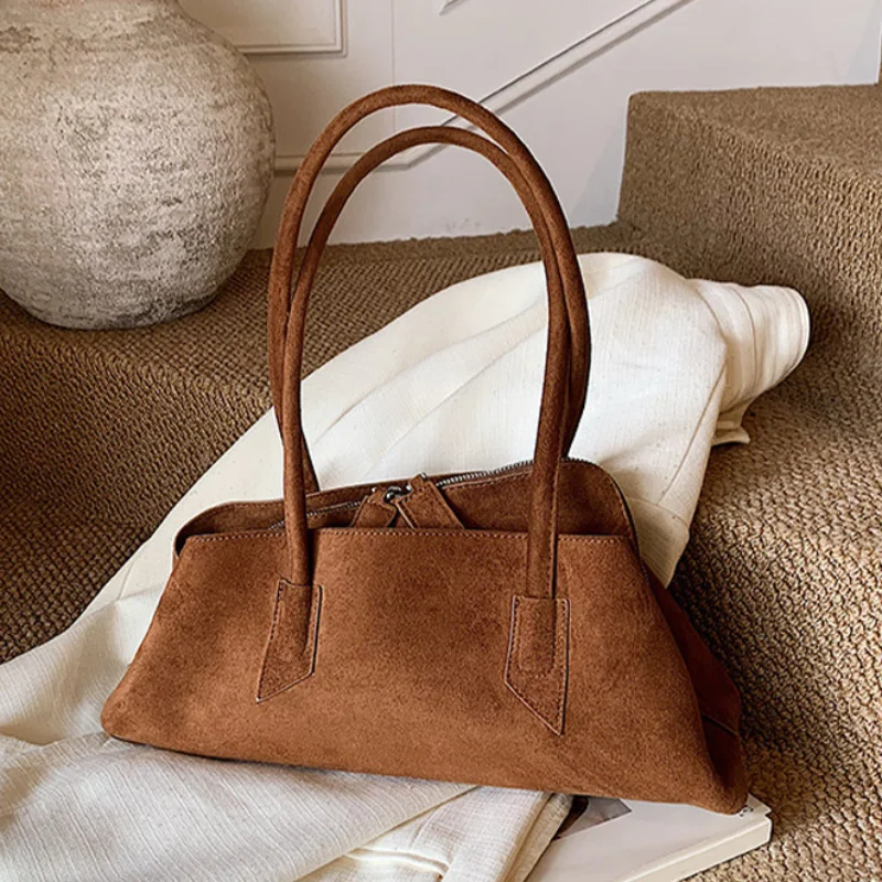 

Женская замшевая сумка нестандартной формы, фирменный дизайн, матовая сумка для покупок большой вместимости, многослойная дорожная сумка через плечо для хранения