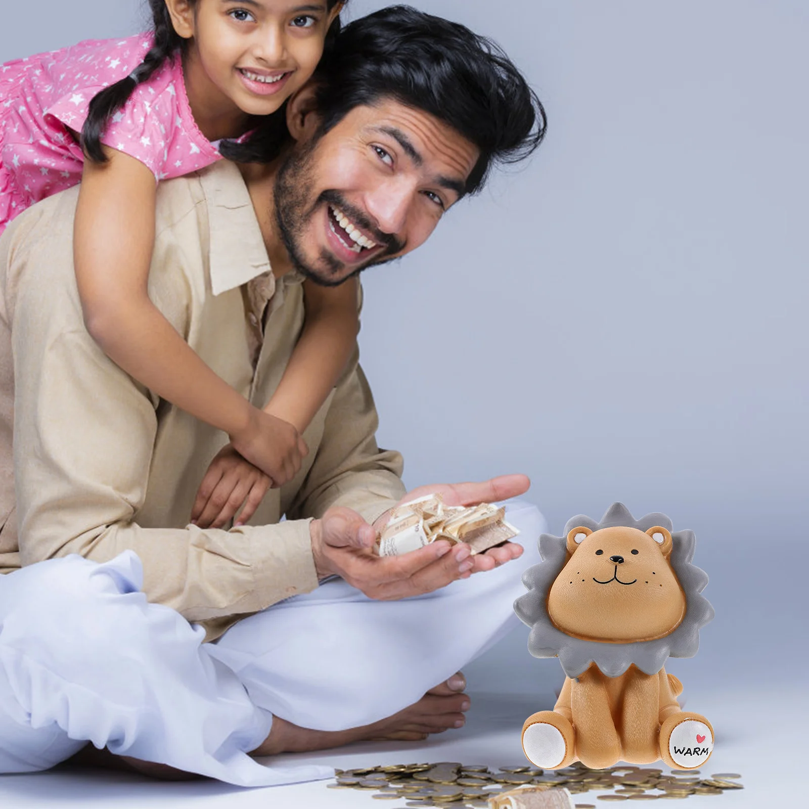 

Cute Resin Lion Piggy Bank for Kids Coin Collector Money Storage Home Office Decor Cartoon Animal Savings Jar Unique Gift