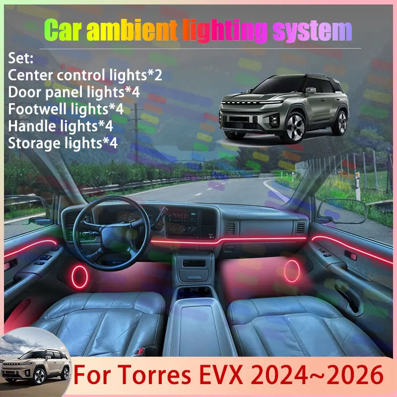 For Torres EVX 2024 2025 2026 U100 2/24 in 1 Car Atmosphere Light Lamp RGB Shade Ensemble Streamer Atmosphere Set Accessories