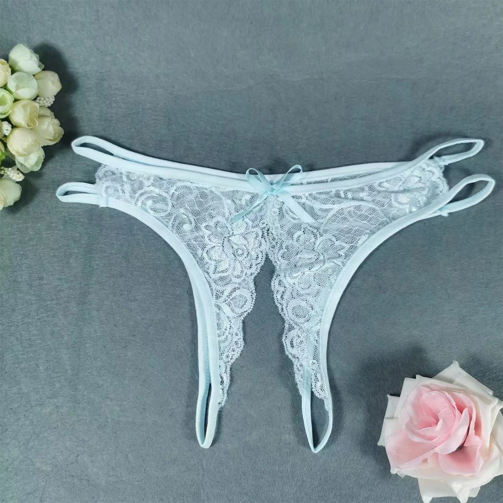 Ultra-thin Women Lace Briefs Crotchless Transparent G-string Thongs Ladies Sheer Briefs  Crotch Open Underwear Lay Exotic Panty