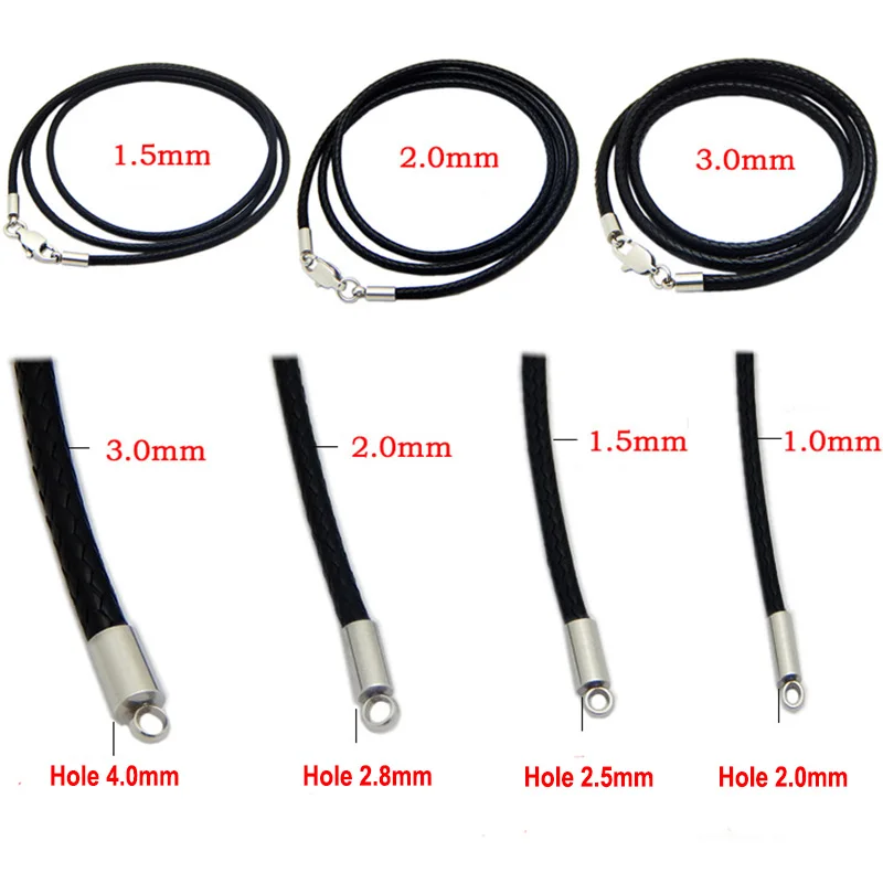 Black Braid Wax Cord Leather Rope Steel Clasp String Chain for DIY Pendant Necklace Jewelry Making Cordon Cuero Para Colgante