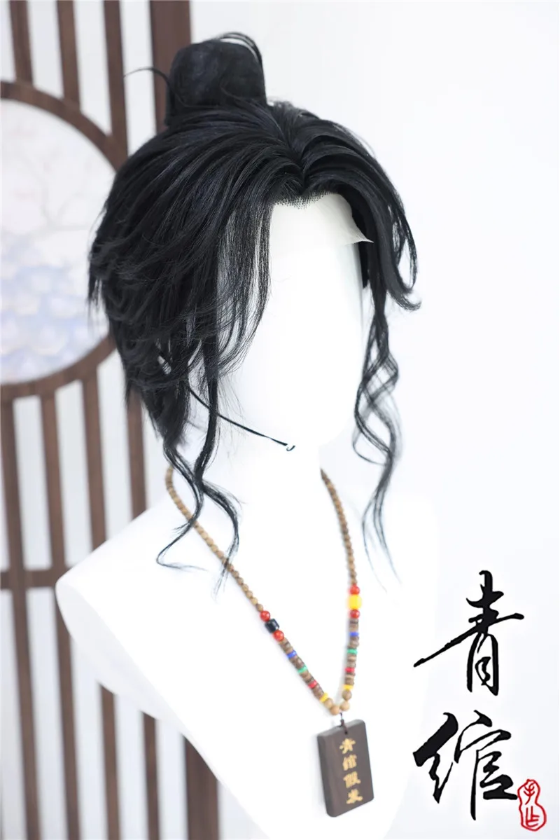 Perruque de Cosplay Tianquan de style, perruques synthétiques noires résistantes à la chaleur + bonnet de perruque où les vents rencontrer une perruque Cos personnalisée de Style ancien