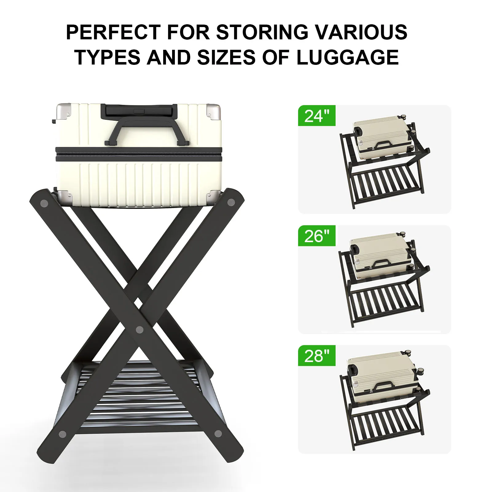 Luggage Rack Foldable Thickened Wood Suitcase Stand with Storage Shelf for Hotel Bedroom Guest Room Luggage Rack Luggage Stand
