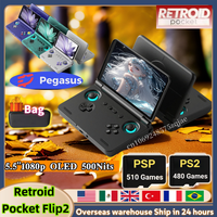 Retroid Pocket Flip2 Retro Handheld Game Console Android13 5.5 Inch AMOLED Touch Screen Video Player Wifi Bluetooth PSP PS2 Gi