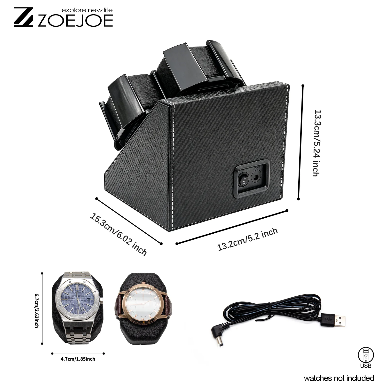 ZOEJOE 4 Slots Automatic Watch Winders Cabon Fiber USB Cable Low Noise Watch Winder With Adjustable Watch Pillow Holiday Gifts